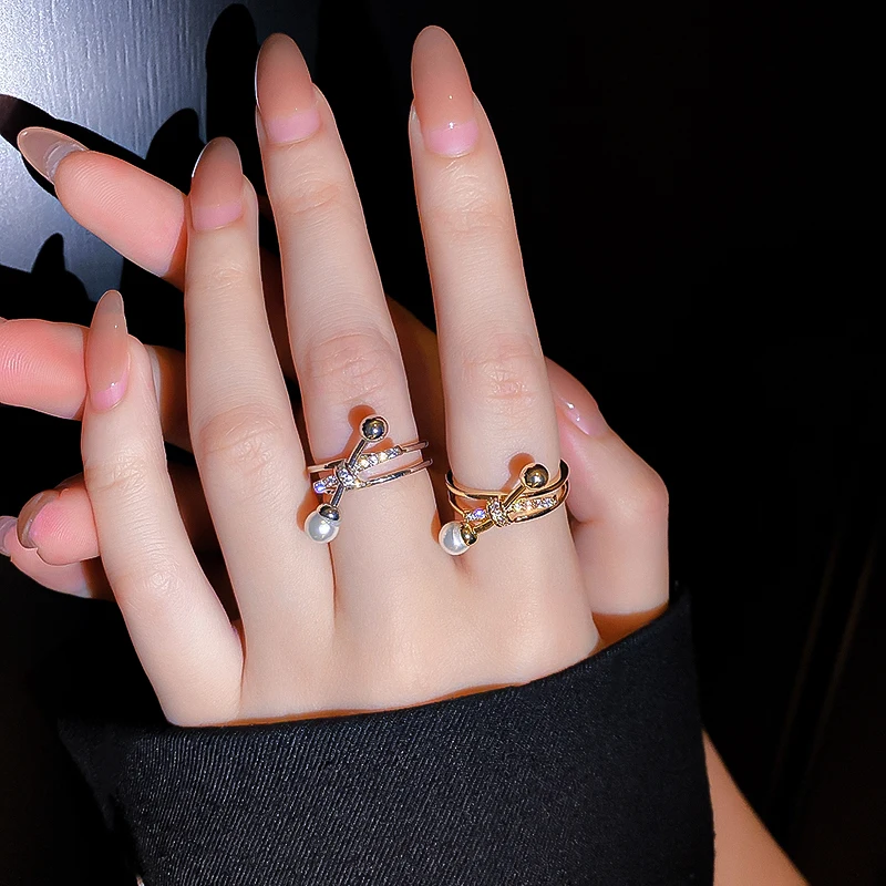 

fashion trendy women crystal imitation pearl ring