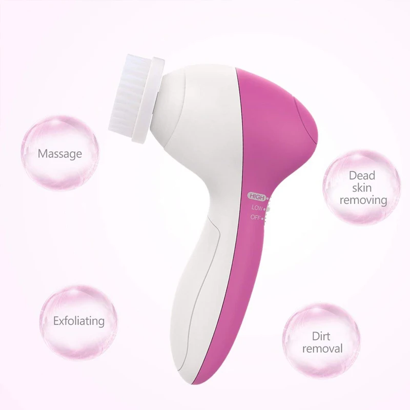 

Custom Logo Multi-functional Electrical 5 In 1 Skin Face Deep Wash Cleanser Massager Electric Facial Cleansing Brush