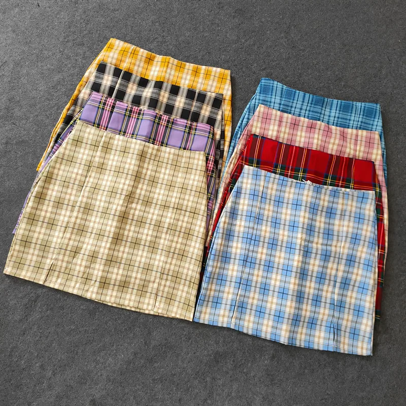

Summer Harajuku Plaid Pencil Womens High Waist Mini Skirts Lining With Shorts 2020 korean Streetwear Vintage Sexy Skirt