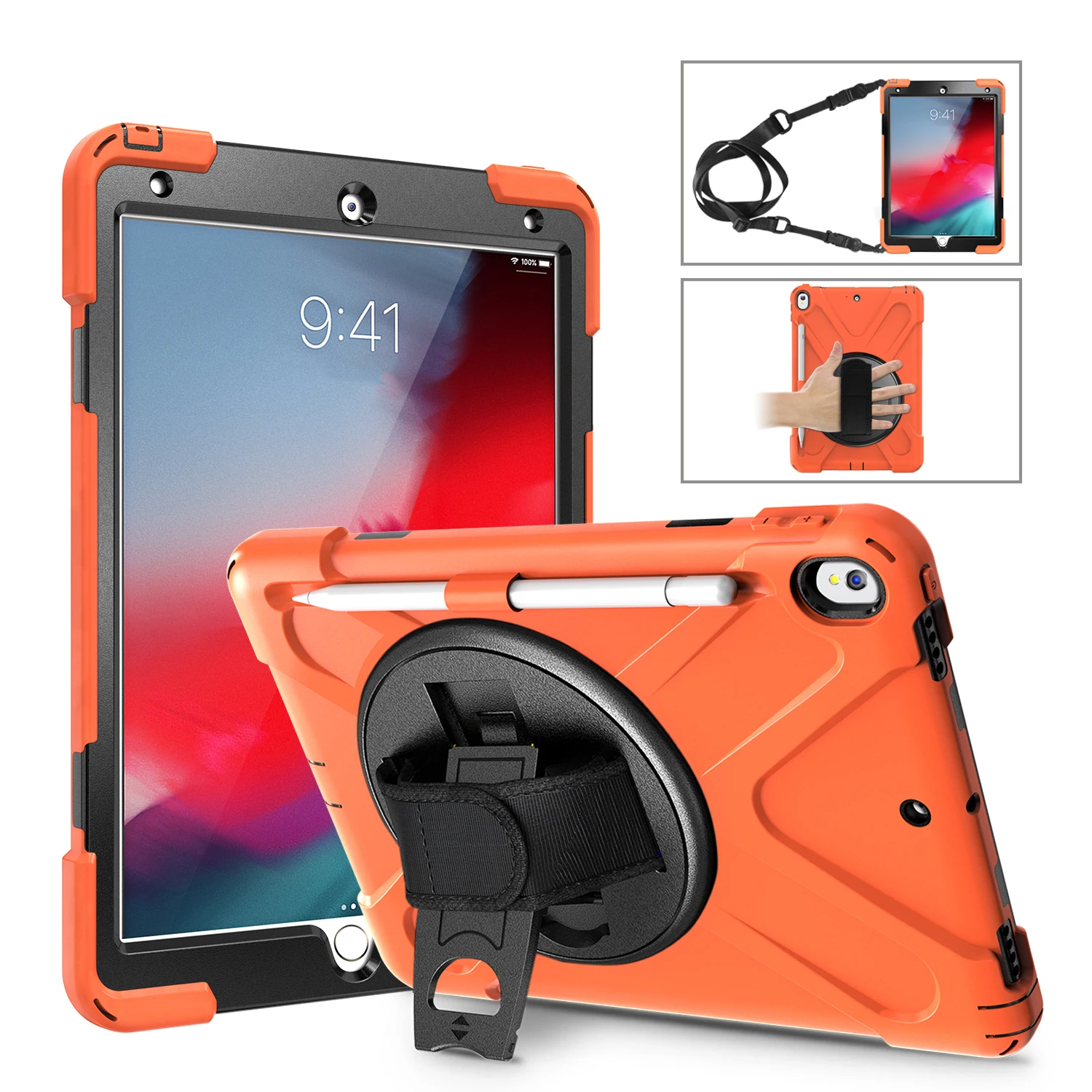 

Rugged Hybrid Armor Case for iPad Air 3 10.5 2019/Pro 10.5 2017 Kickstand Hand Shoulder Strap Shell Pencil Holder Tablet Cover