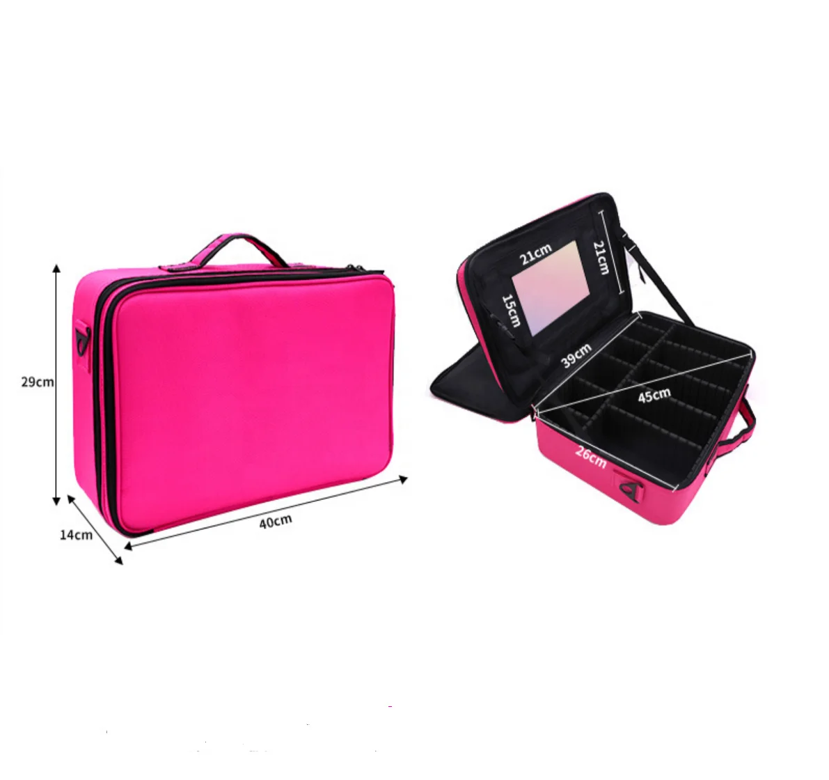 

Waterproof Makeup Bags With Compartments Mirror Large Oxford Travel Cosmetic Cases, Black/rose red