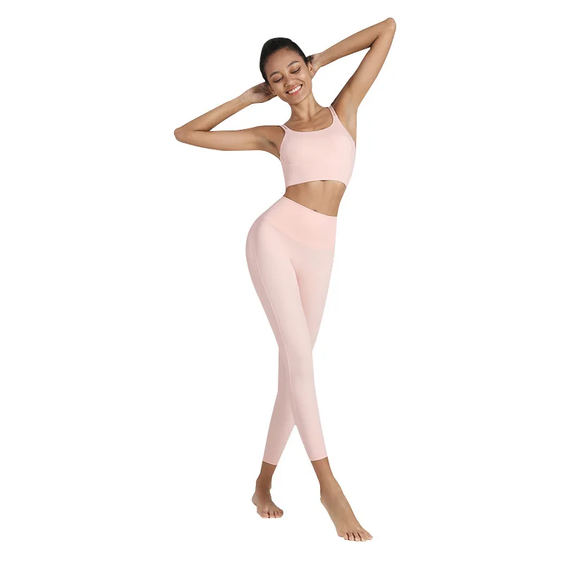 

European and American ladies new high waist lightweight nude feel pocket yoga pants skinny hip raise running exercise workout pa