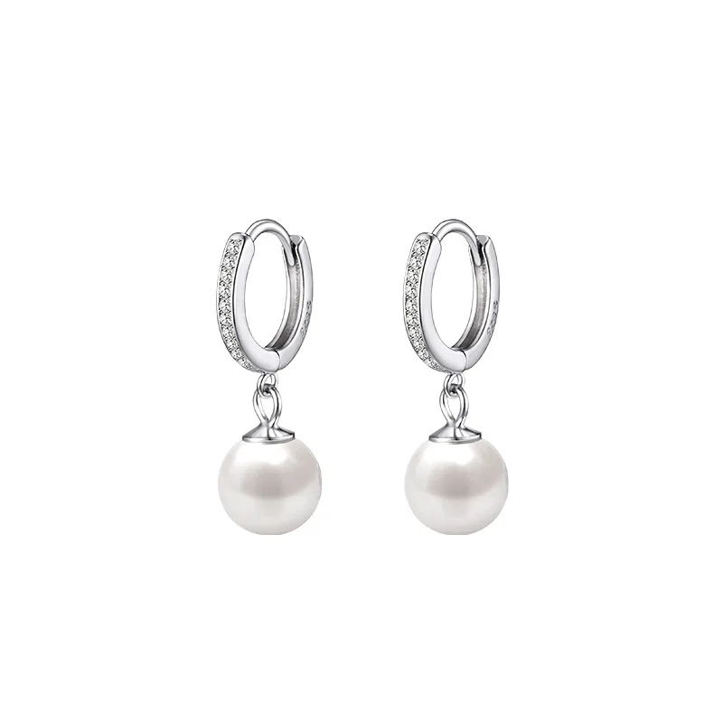 Wholesale 925 Silver  Pearl  Hoop Earrings Simple Temperament Exquisite Hot Female Fashion Jewelry Gift