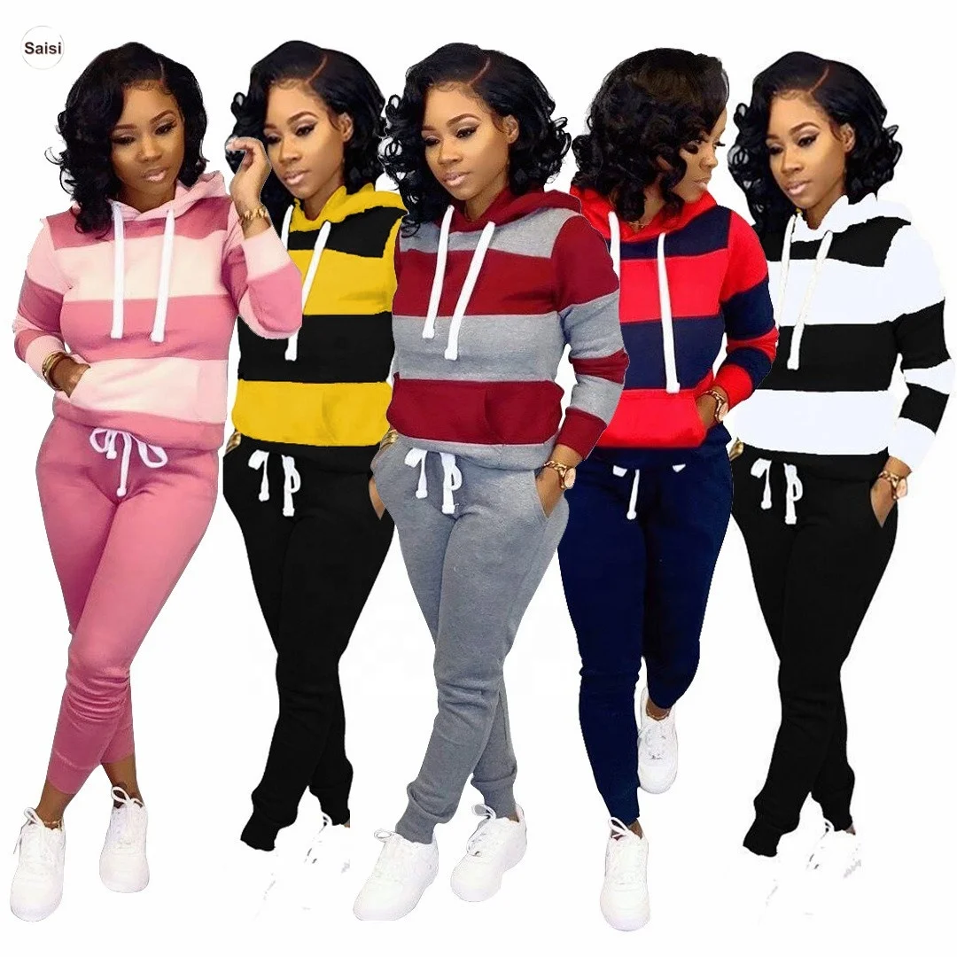 

casual patchwork long sleeve hooded jogg suit women jogging workout joggers tracksuit outfits sweatsuits 2 two piece pants set, Gray,yellow,dark blue,black,white,pink,red,wine red,white blue