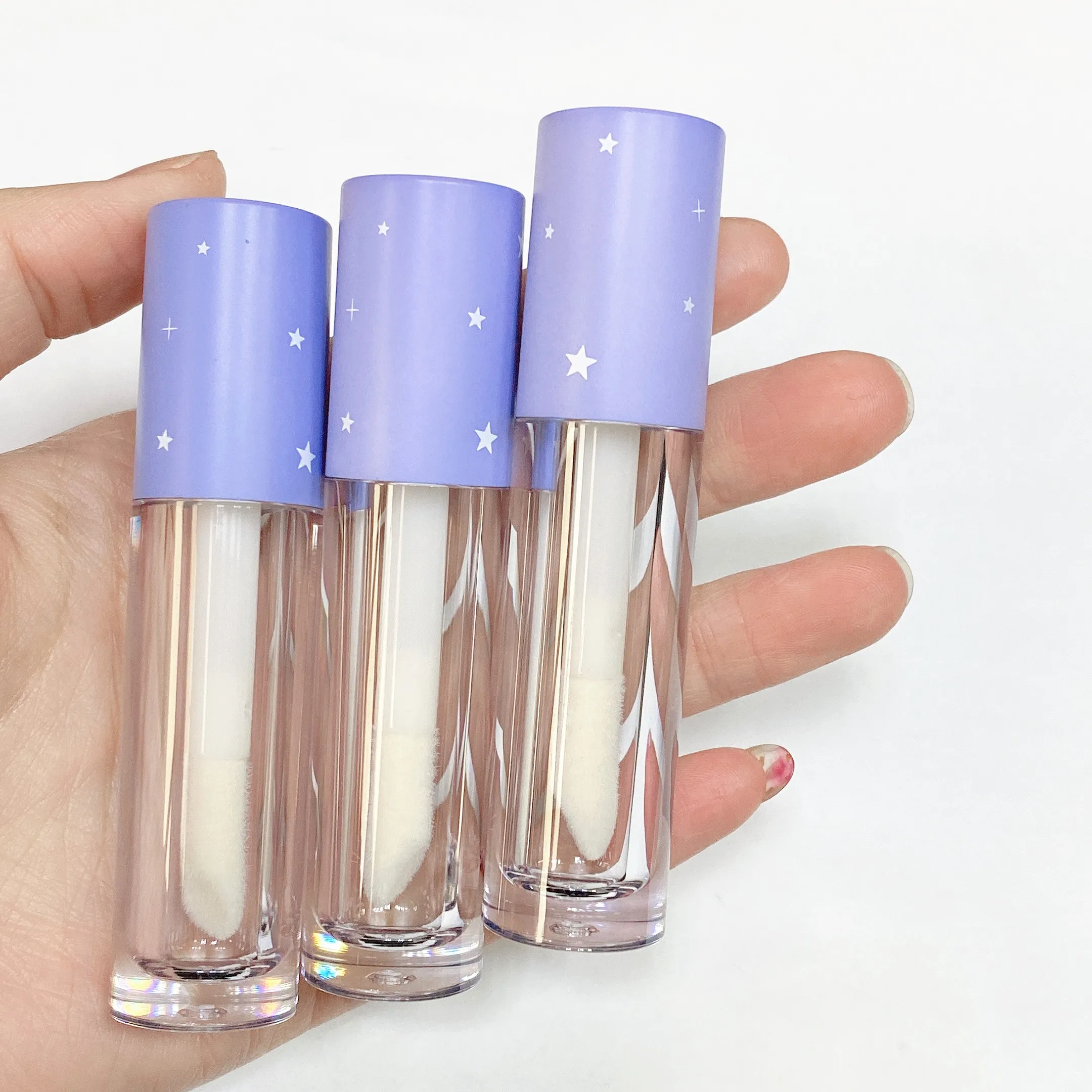 

Matte Lavender Black Unicorn Long Fancy Butterfly Star Printing Lipgloss Candy Tubes Thick Wand Big Applicator Wholesale