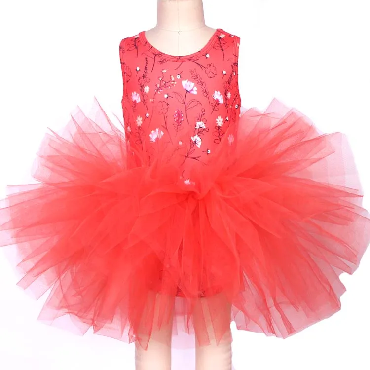 

Sleeveless ballet tulle kids printed pink 0-10 years girls' dancing tutu dress, Multi-color