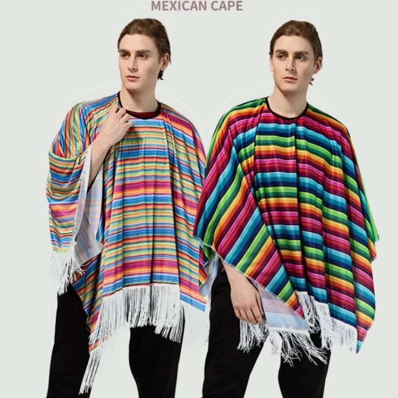 Mexican Poncho Men Women  Costume Cosplay Festival Party Adult Mexican Ethnic Folk Cape