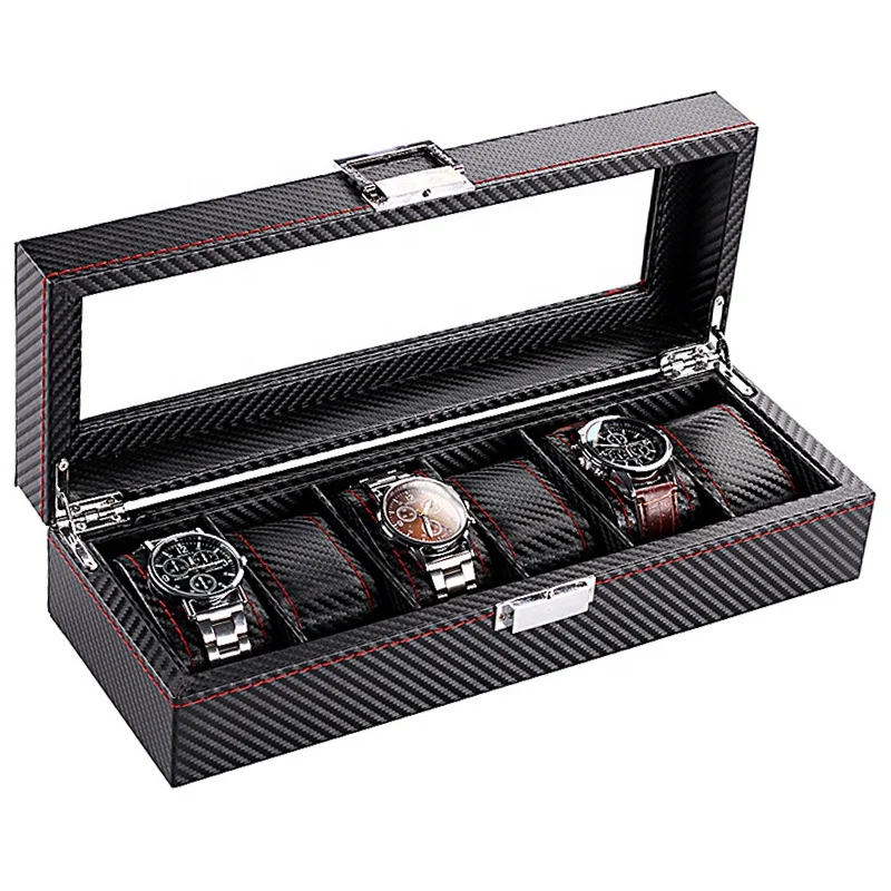 

6 slots Carbon fiber watch box luxury leather storage box for quartz watches automatic watches, Black,pantone as well as cmyk