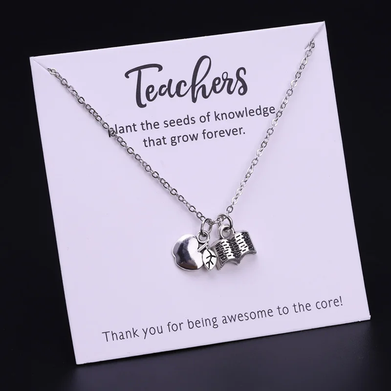 

Best Thank You Appreciation Teacher Inspirational Gifts for Women Teachers Apple Heart Pendant Jewelry Birthday Gift for Teacher