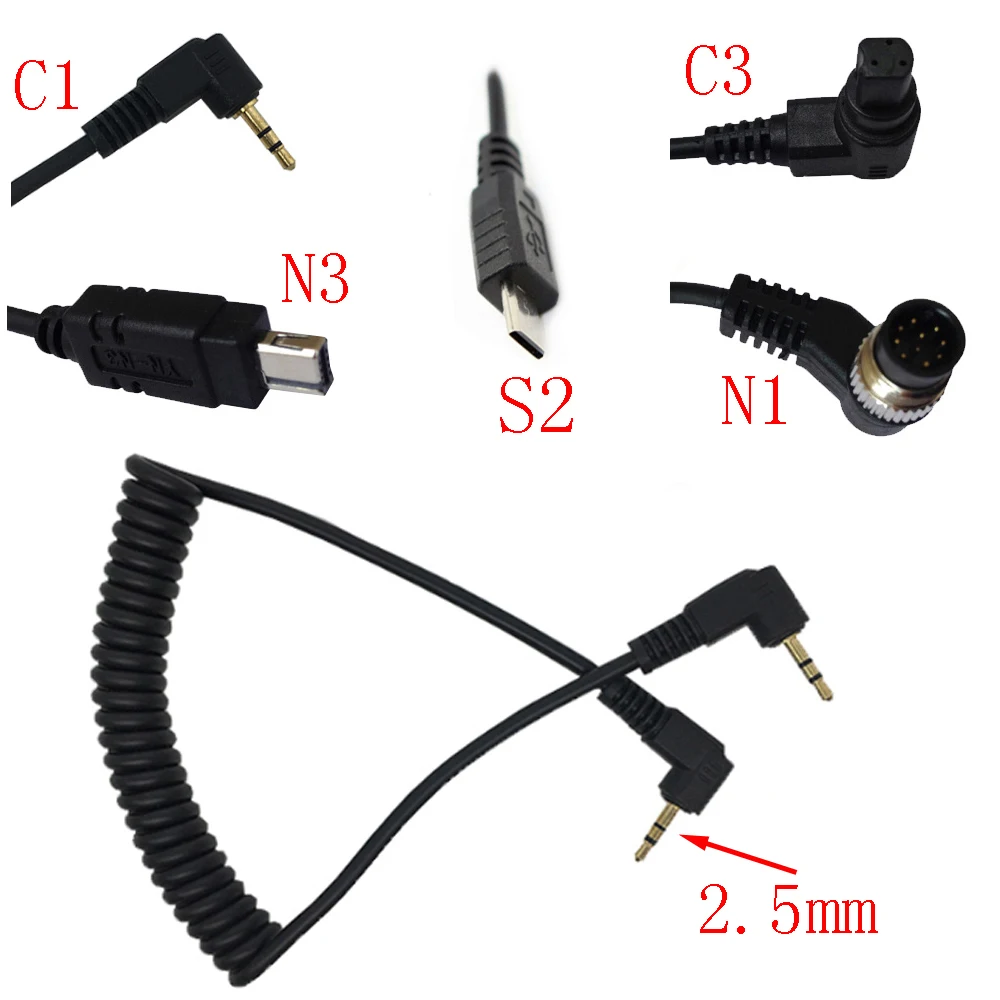 

2.5mm Remote Shutter Release Cable Connecting Cord C1 C3 N1 N3 S2 For Canon Nikon Sony Pentax, Black