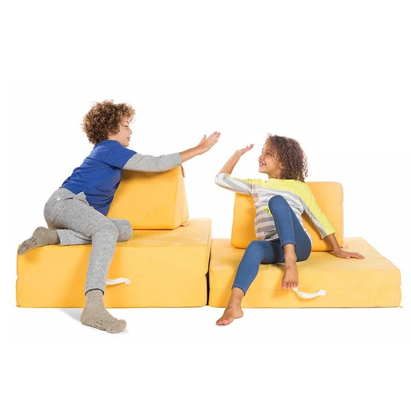 Foldable Foam Play Cushion Mats Couch For Kids With 2 Triangle Pillows
