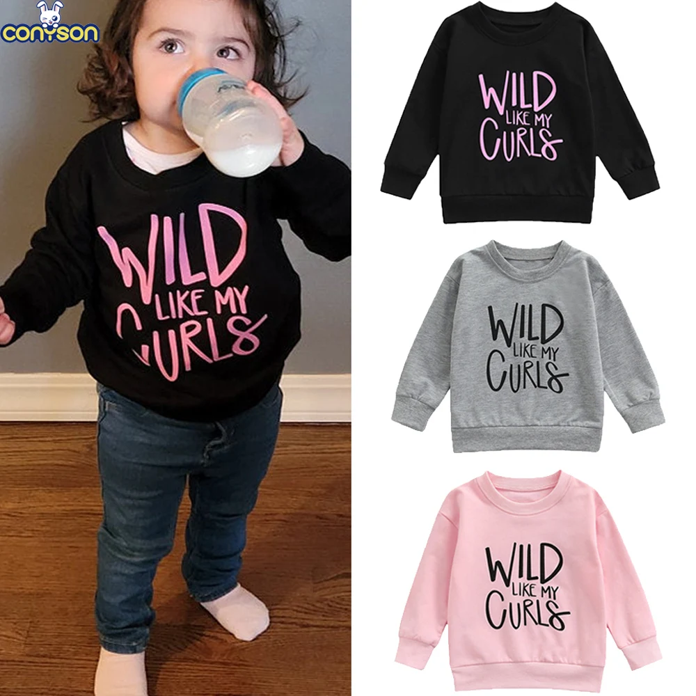 

Conyson Wholesale Spring Infant Kids Girls Tops Clothes Baby Letter Print Long Sleeve Pullover Cotton Custom Sweatshirt for Kids, Picture shows