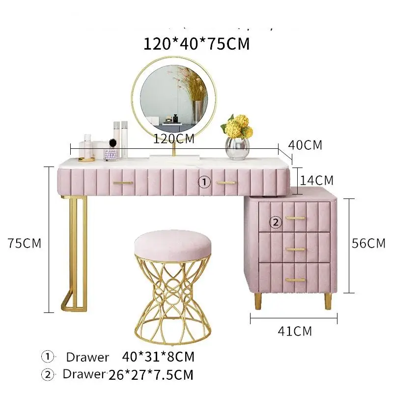 Nordic simple light luxury bedroom dresser storage cabinet dressing table girl makeup table with LED mirror and cabinet