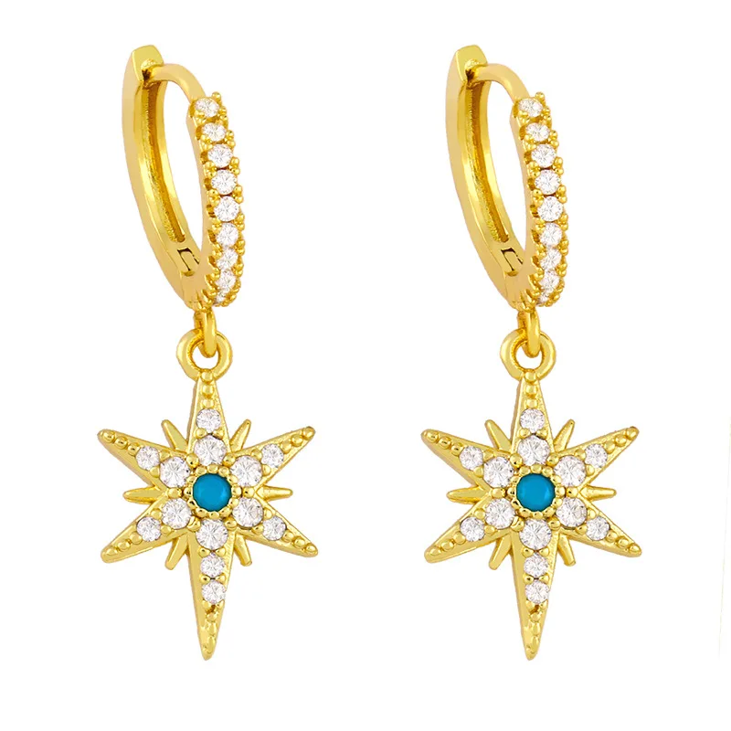 

Korean INS Design 18K Gold Plated Moon Star Sun Dangle Earrings Micro Pave CZ Cubic Zircon Earrings For Wedding