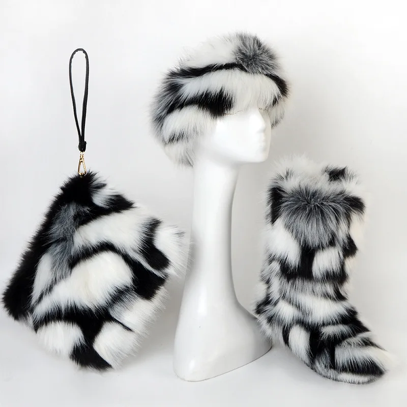 

Wholesale fashion colorful plush fur bootie women ladies home winter warm faux big fox fur headband and boots, Solid color or multi colors,any colors as your requirement