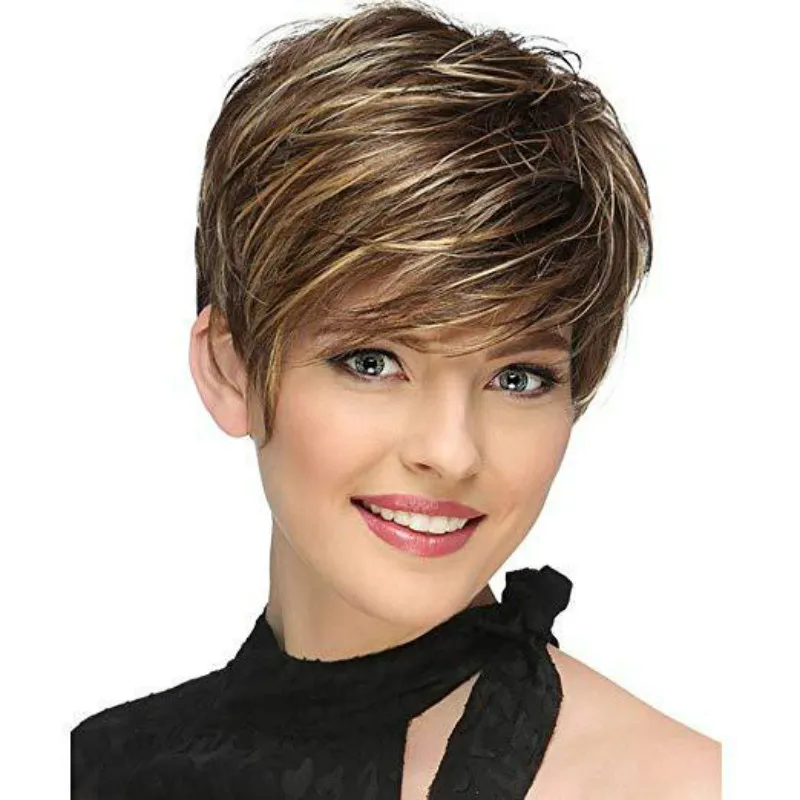 

Dropshipping European and American Fashion Short Hair Female Handsome Texture Short Straight Hair Head Cover