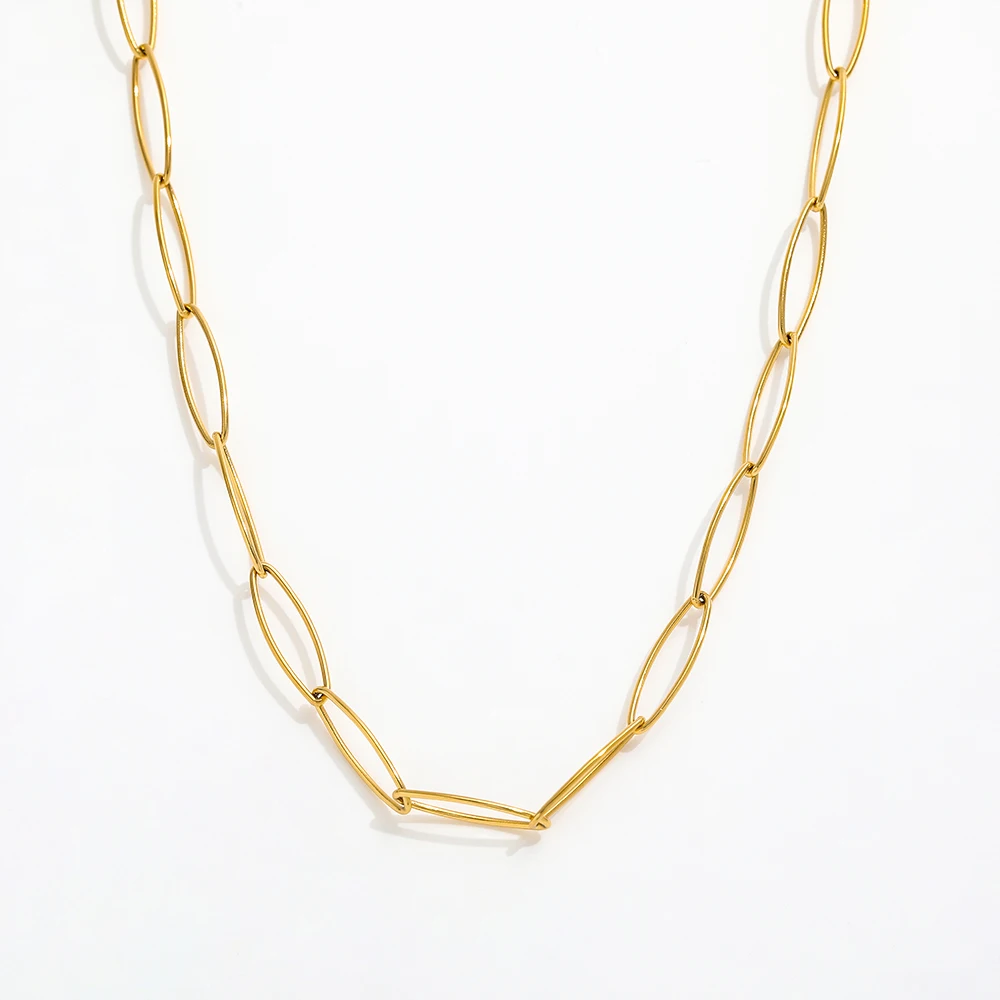 Joolim Jewelry 18K Gold Plated Simple Design Oval Chain Clavicle Necklace Stainless Steel Jewelry Wholesale