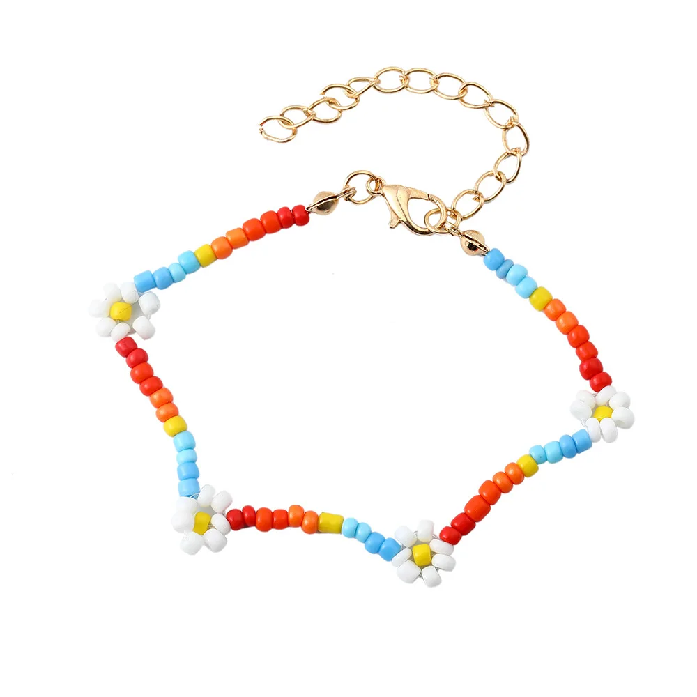 

New Design Korean Cute Flowers Daisy Bracelets Colorful Beaded Handmade Elastic Wristband For Women Party Jewelry