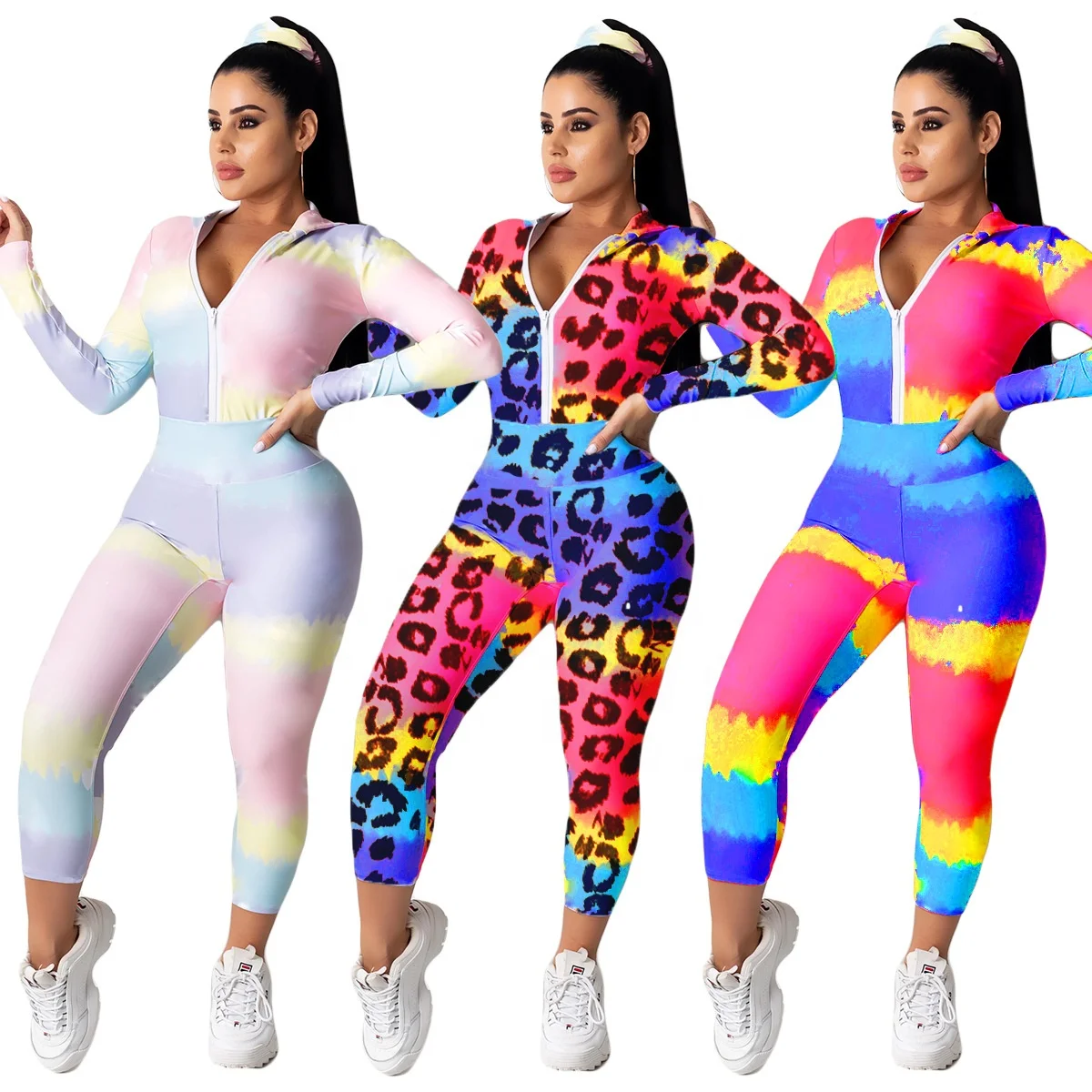 

MT31-5201 Women's wholesale leopard print coat and pants suit hot sale sports suit