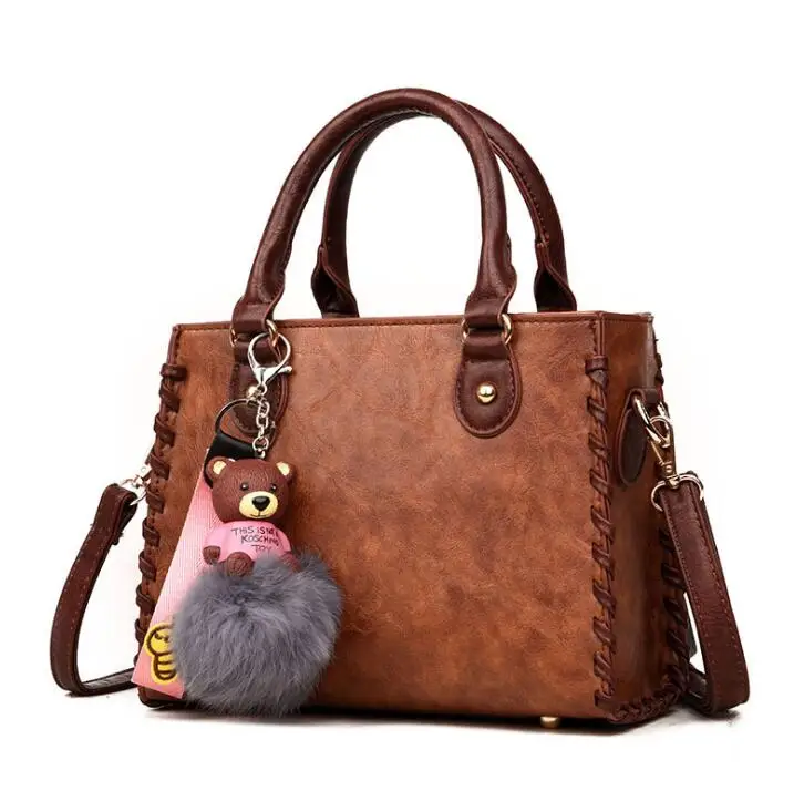 

2021 Best Selling new model Fur Pompom Bear small mini women tote bag satchel handbag for ladies