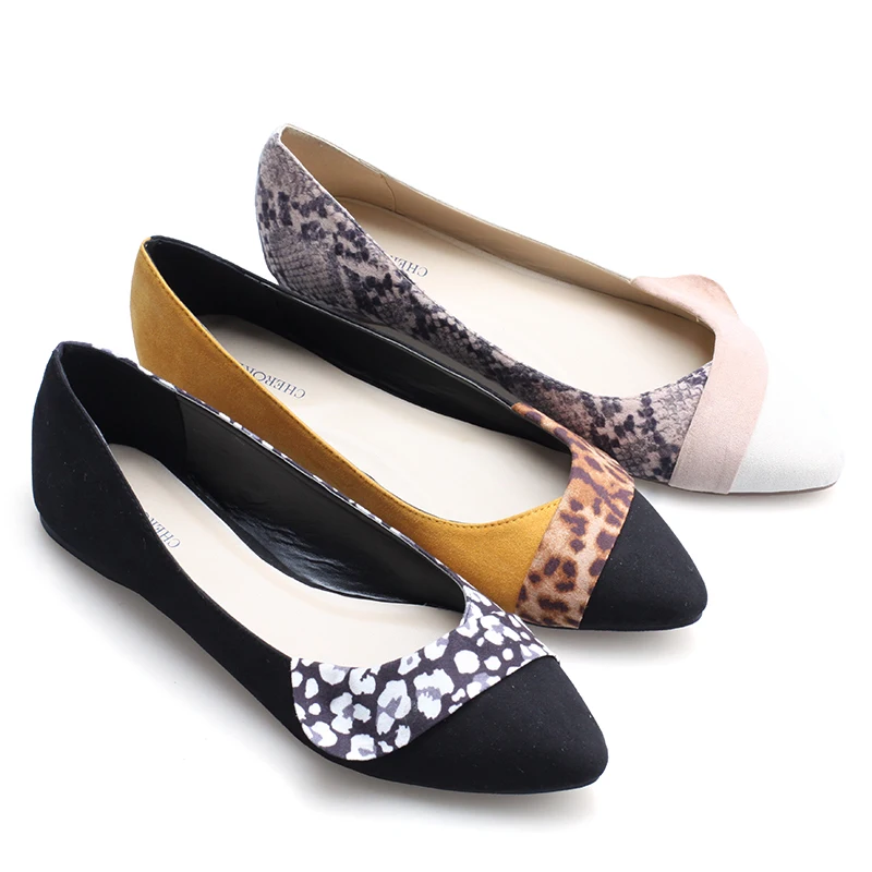 

The lady leopard upper fabric causal fashion office outdoor sharp toe microfiber soft insole flat shoes, Black/leopard/white