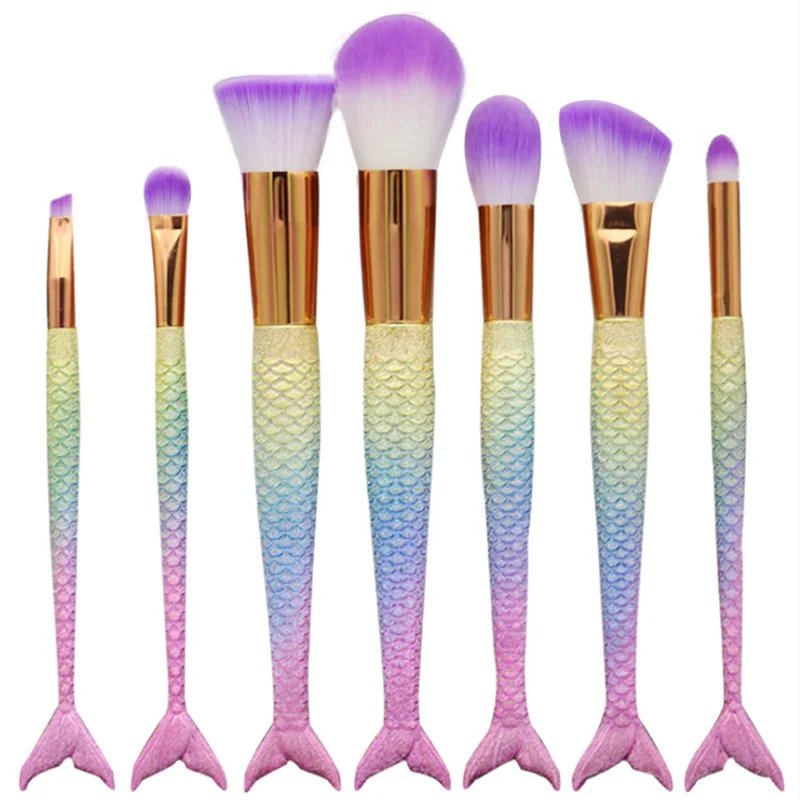 

7pcs professional makeup brush set Gradient mermaid makeup brush set Drum packaging, Colorful
