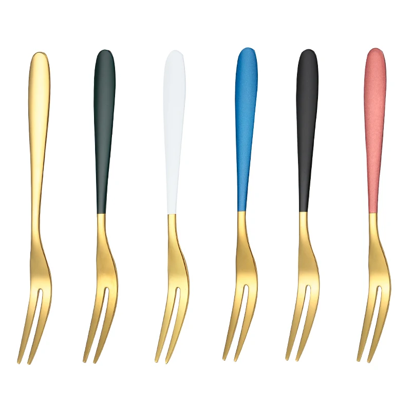 

New stainless steel 304 fruit fork gold plated small fork metal fork