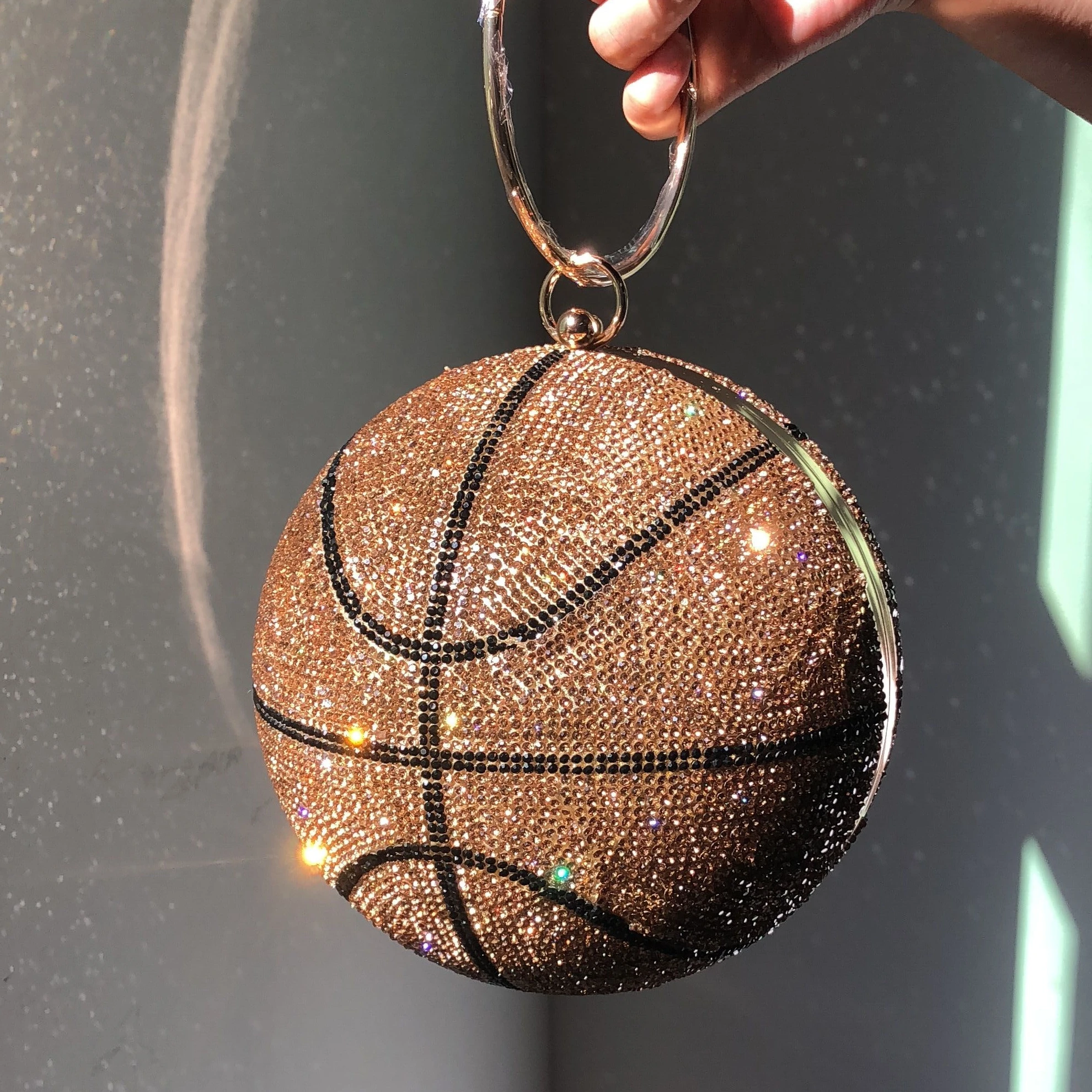 

Diamond shiny rhinestone tennis bag basketball shaped bag basketball purse women bags, Brown,black,pink