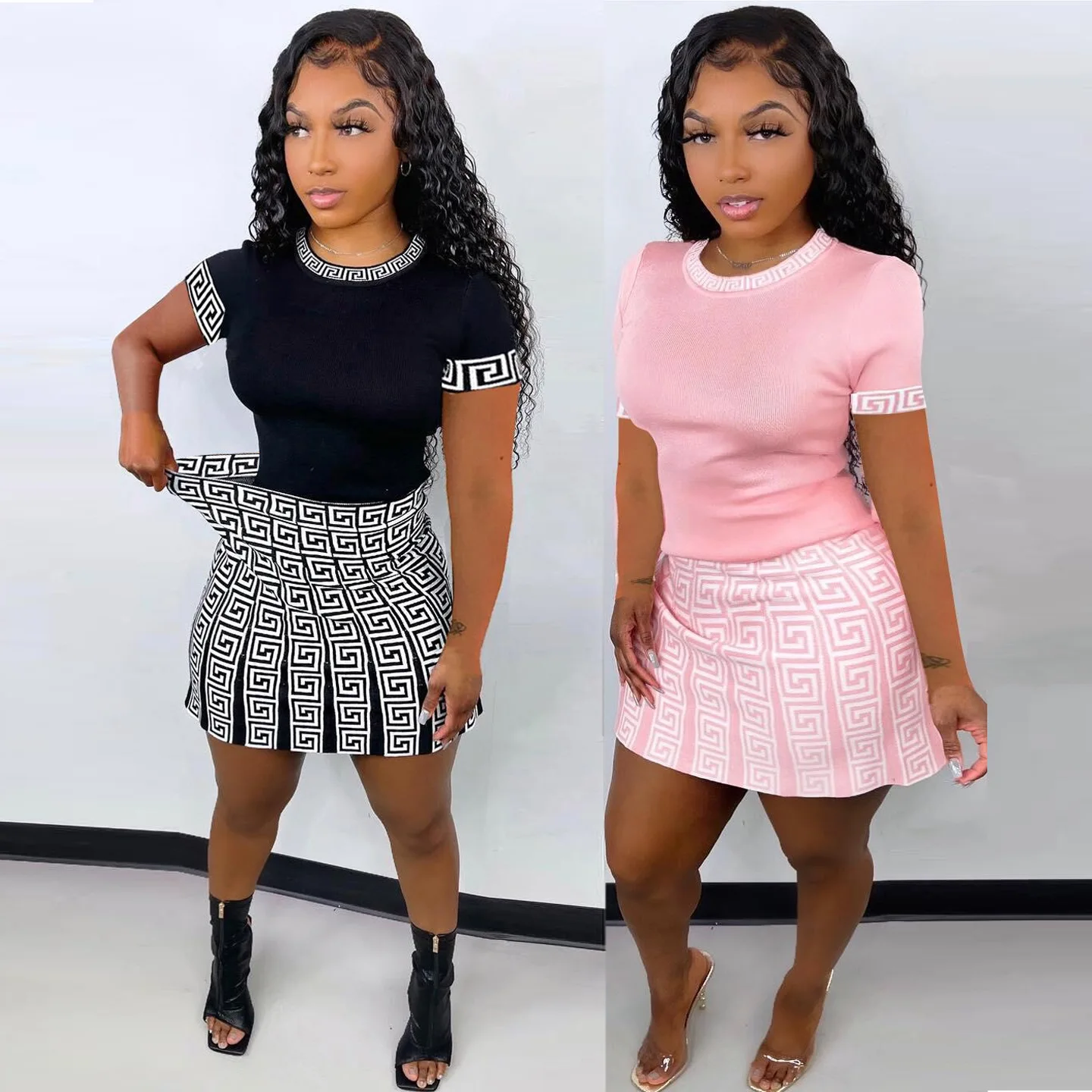 

2022 New Arrivals Women Set Summer Clothing Short Sleeve 2 Piece Set Womens Skirts Short Mini Pleated Skirt 2 Piece Skirt Set