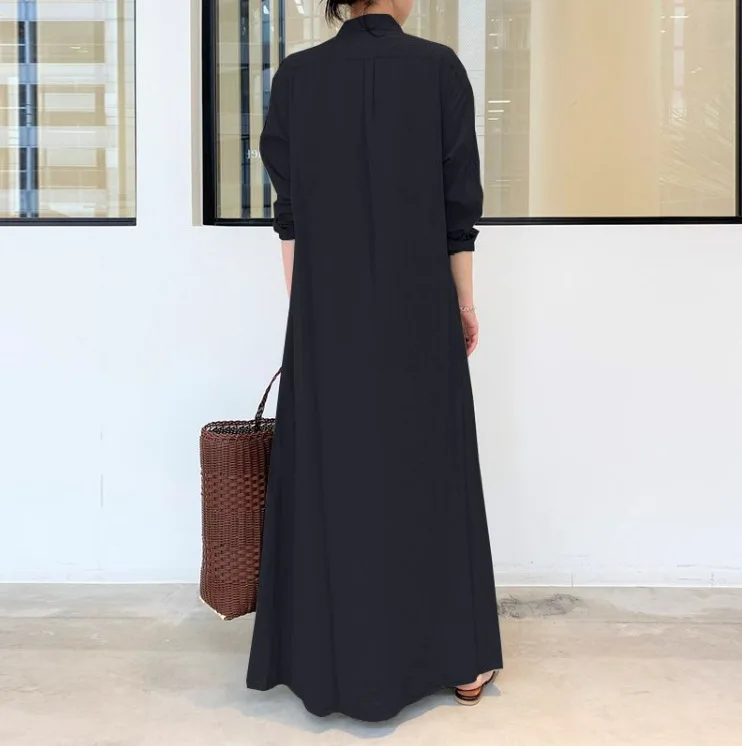 S-5XL Large Women's New Muslim Spring and Autumn Long Sleeve Simple Loose Casual Long Shirt Dress