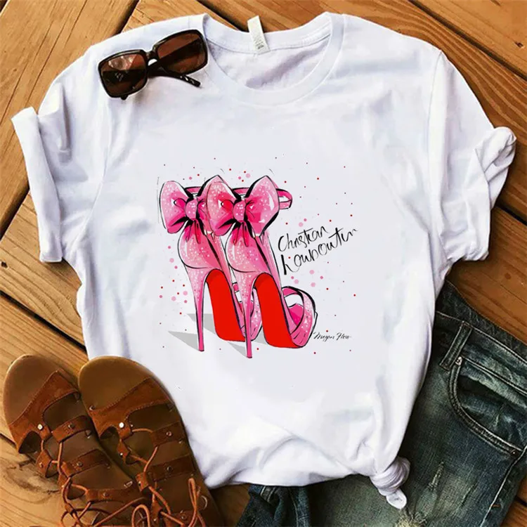 

Summer Fashion Lady High heels Lipstick Cola T Shirt Top Tee T-shirts Woman Tops