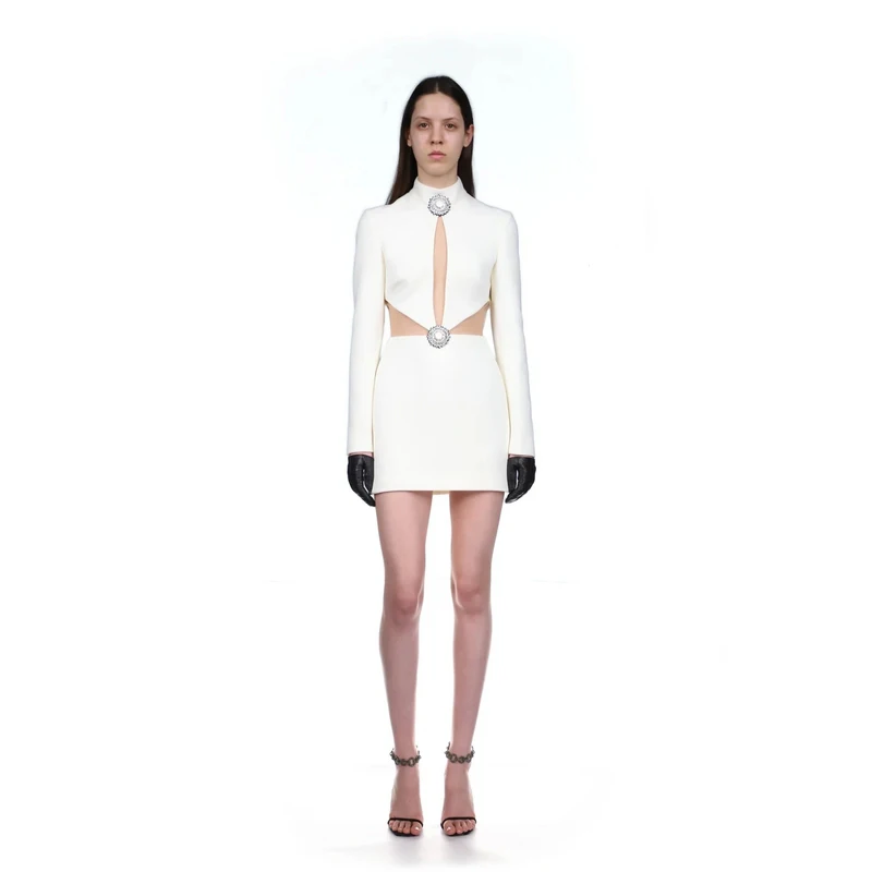 

C2792 New Arrival White Color Long Sleeve Cut Out Sexy Club Dresses