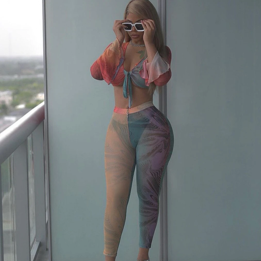 

New 2021 Hot Spring Clothing Contrast Color Lady Top And Pants Female Two Piece Outfits -PT, Orange