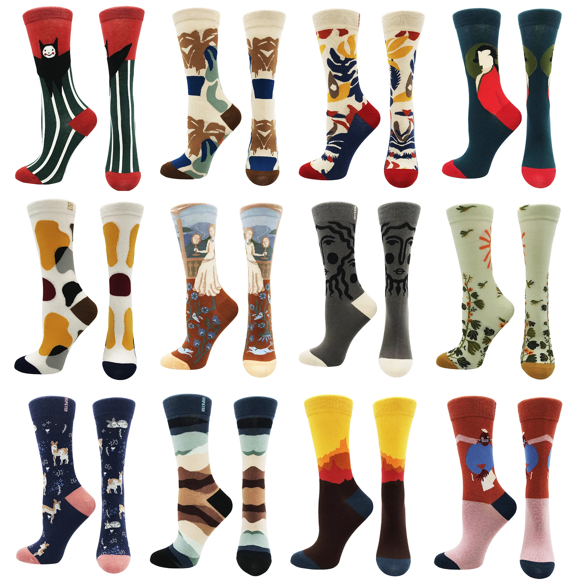 

2021 autumn new women's stockings in oil painting landscape personality pattern cotton stockings