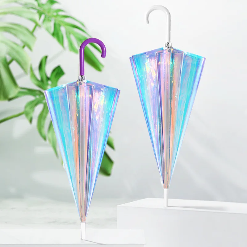 

wholesale fashion auto open straight iridescent clear umbrella hologram holographic parapluie for sale, Customized color