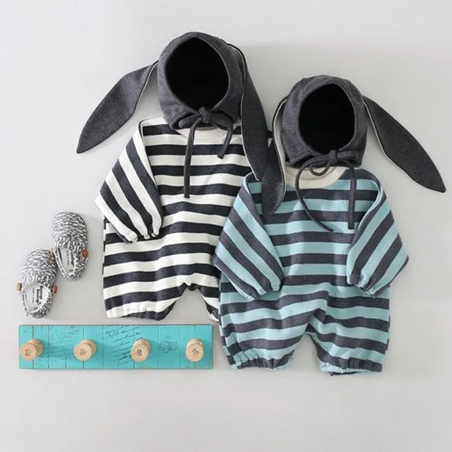 

Latest Cute Baby Loose One-piece Striped Bunny Romper With Hat, Picture