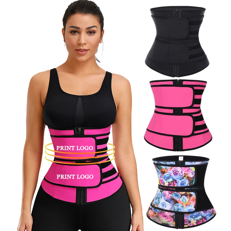 

Custom Logo Double Compression Belt Women Fitness Slimming Latex Waist Trainer Corset Private Label Waist Trainer