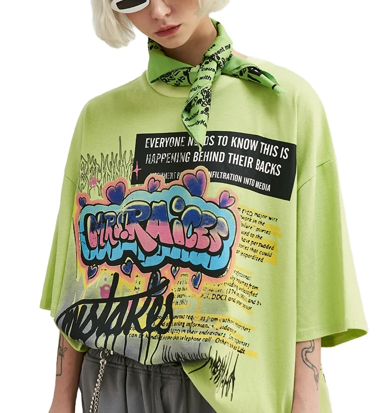 

New Hot sale Summer Letter smile face printed Casual loose plus size Women's t-shirts Hip hop oversized t-shirt, Customized color