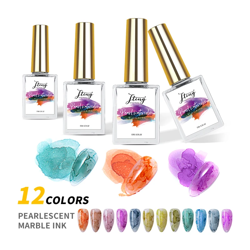 

JTING hot sale 12 rich colors pearlescent marble ink gel polish OEM private label creative painting water blooming gel