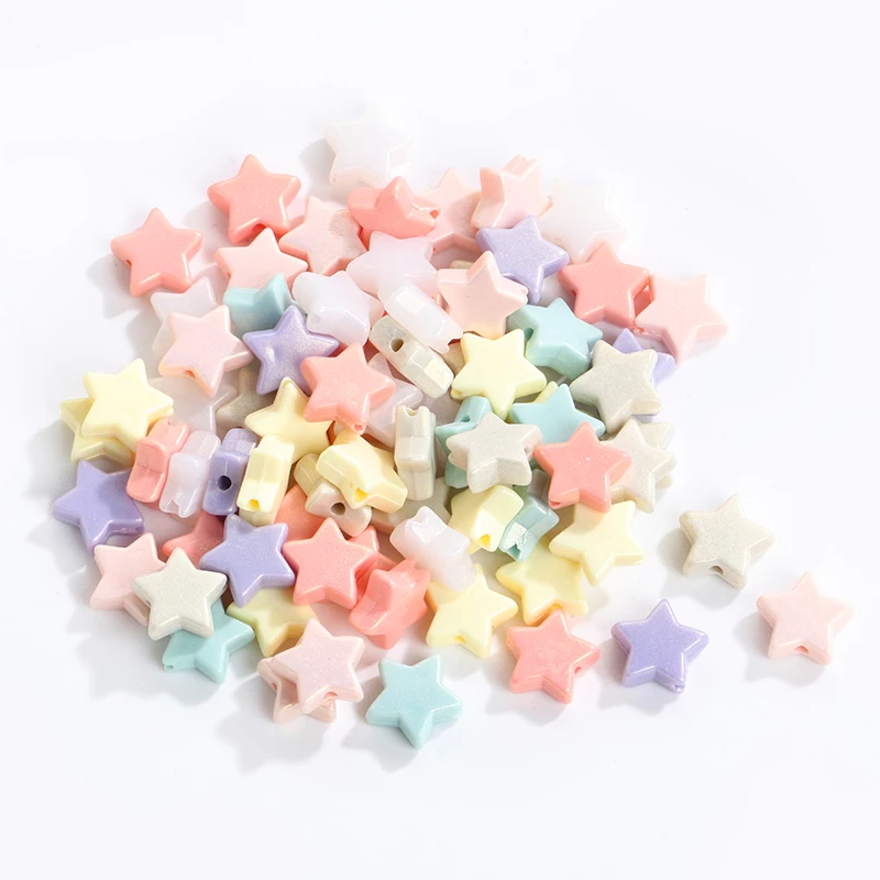 

Xichuan Star shape plastic through hole DIY necklace earring jewelry making hair waist macaron beads fancy pearl accessories, Random mixed macaron colors