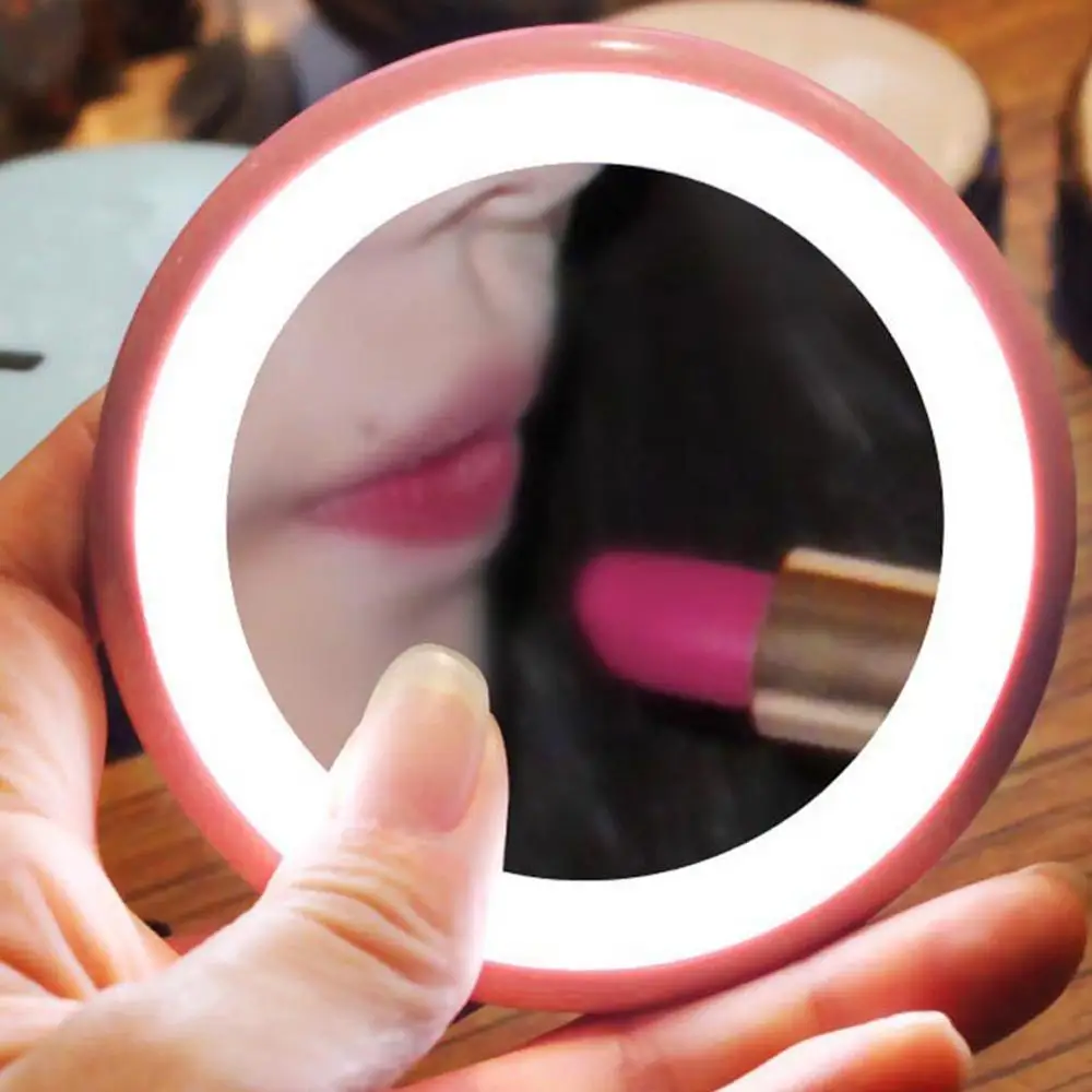 

LED Lighted Mini Makeup Portable Round HD Cosmetic pretty Travel Lighting Pocket Face Lip Mirror