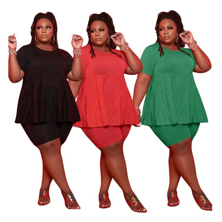 

Summer Fashion Plus Size Women'S Small Pleated Solid Color Casual Sports Suit