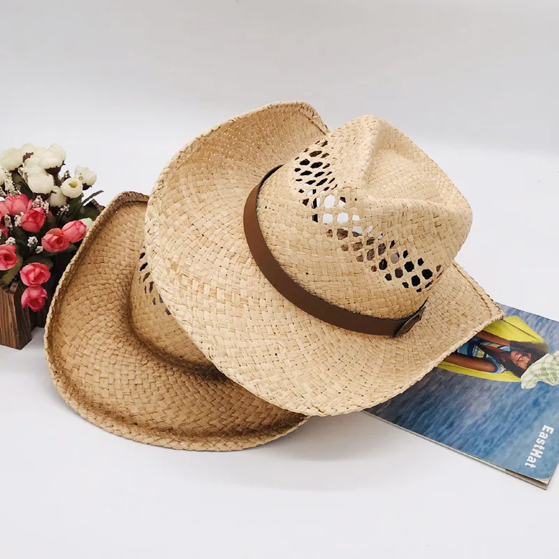 2020 Newset Summer Western Dyed Raffia Fedora Cowboy Hats Raffia Straw Hats In Bulk