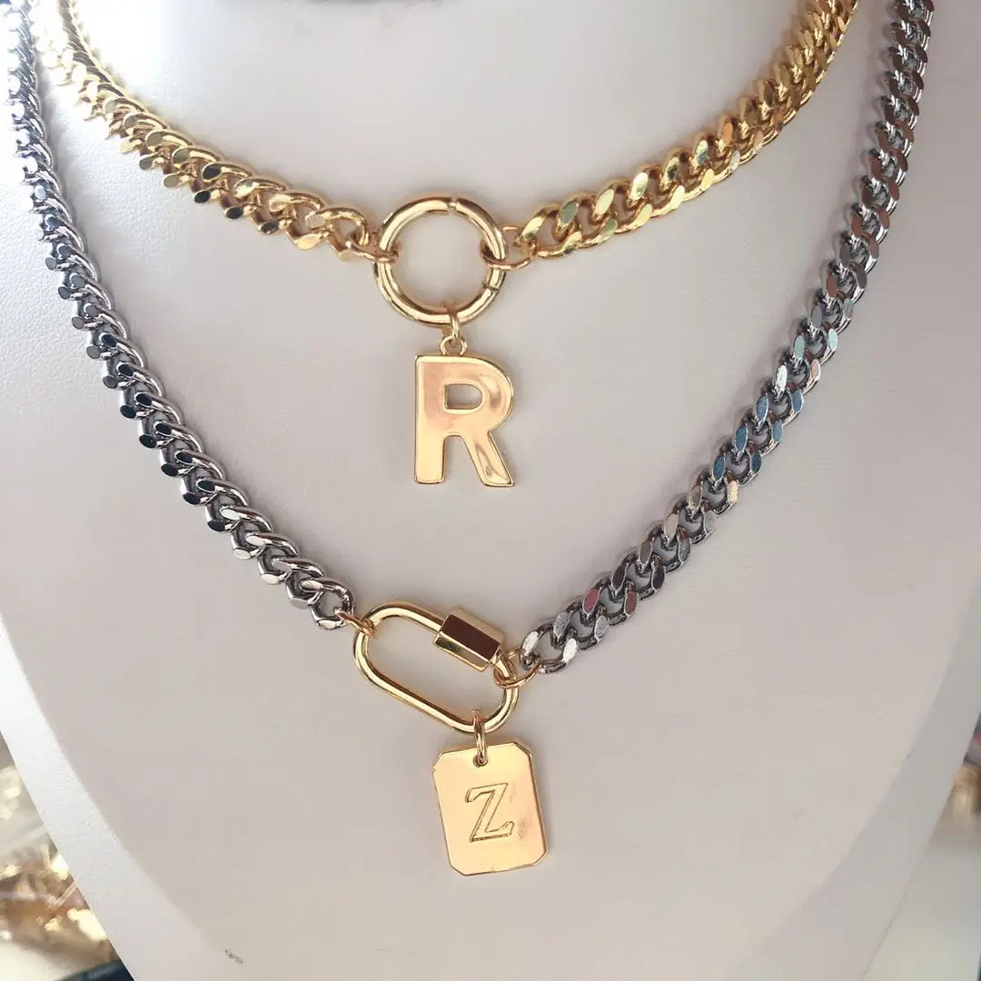 

2020 hot selling 18k gold plated square initails charms pendants chains necklaces
