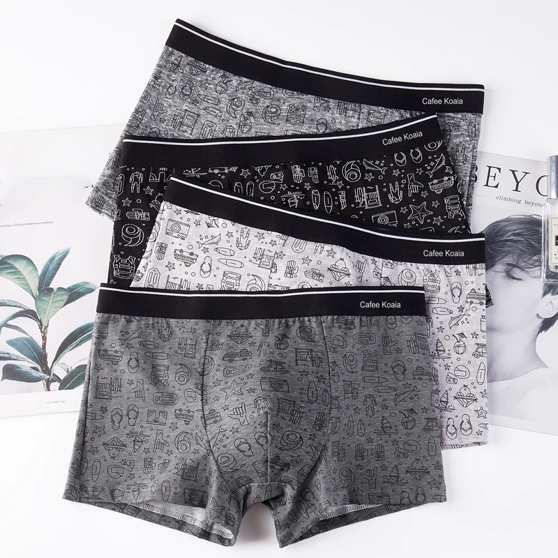 

Comfortable fashion printing cotton sports men underwear mens boxer briefs, Black, gray, dark gray, light gray
