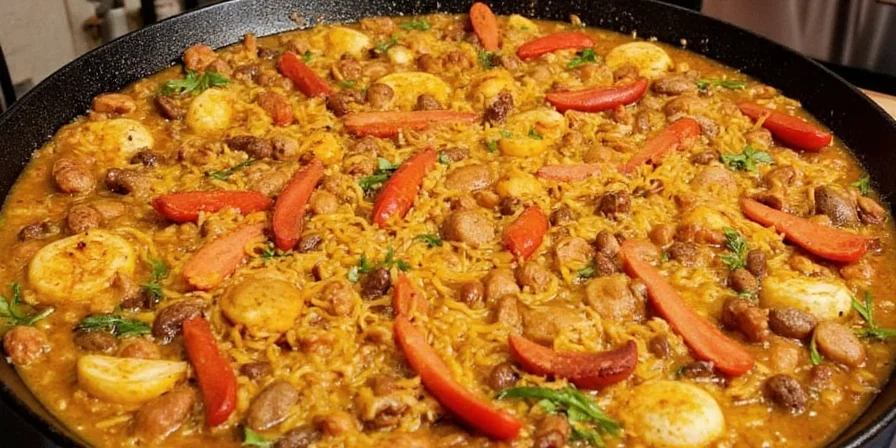 Golden socarrat finished paella