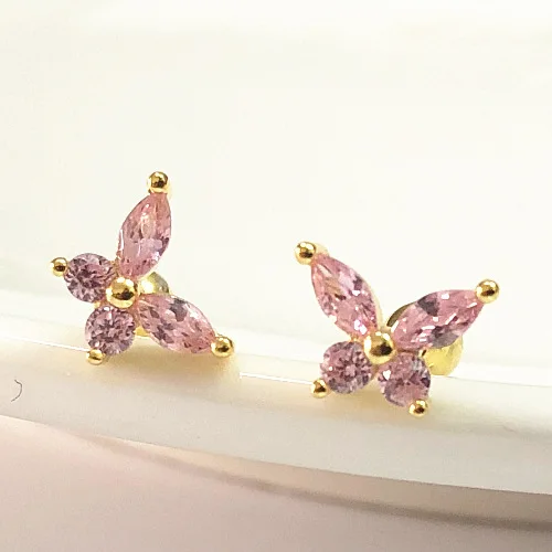 

925 Silver Jewelry Partysu Inlay Zircon Earrings Alloy Crystal Butterfly Earrings for Women, As shown