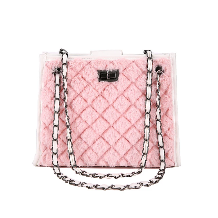 

Fur Bordered FEMALEE Chain Large Capacity Shoulder Bag Women Travel Crossbody Bag Autumn New Leather Luxury Designer Handbag