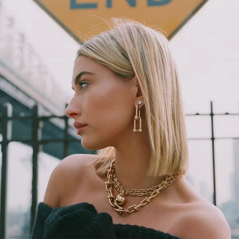 

Detachable Thick Link U Shape Geometric Ladies Earrings Brass Gold Drop Earring for Women Chic Stylish Celebrity Jewelry