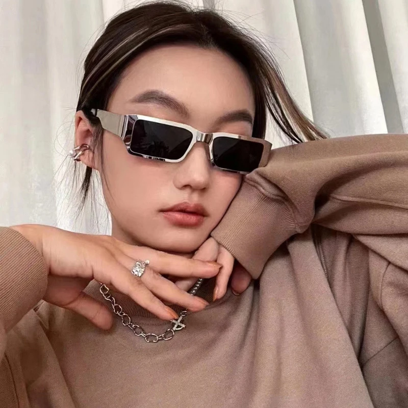 

Fall Unisex professional protection cool nose pad metal fashion small square sunglasses eyewear with cloth